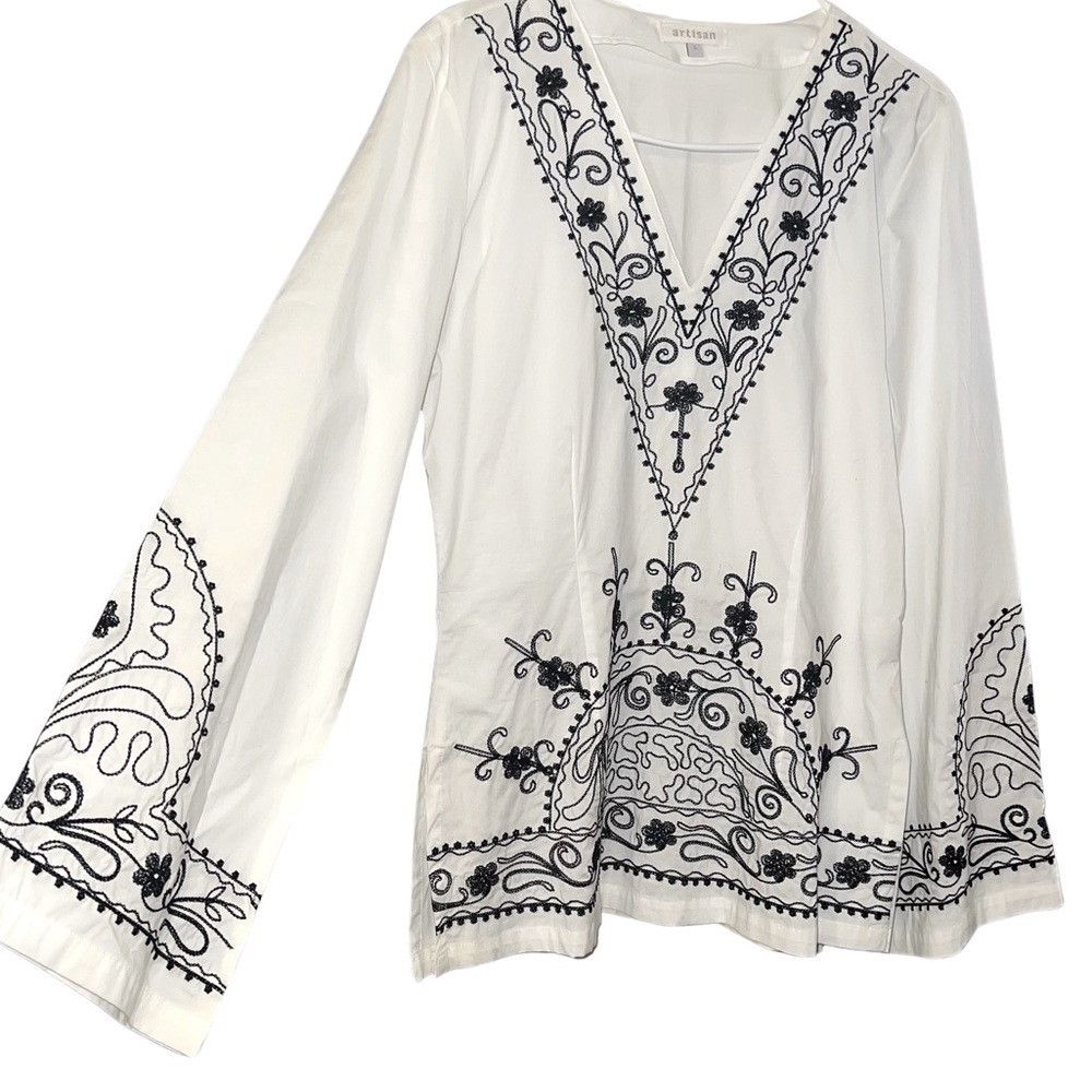 Artisan Women’s Embroidered Tunic Bell Sleeved Top LARGE - Picture 1 of 5